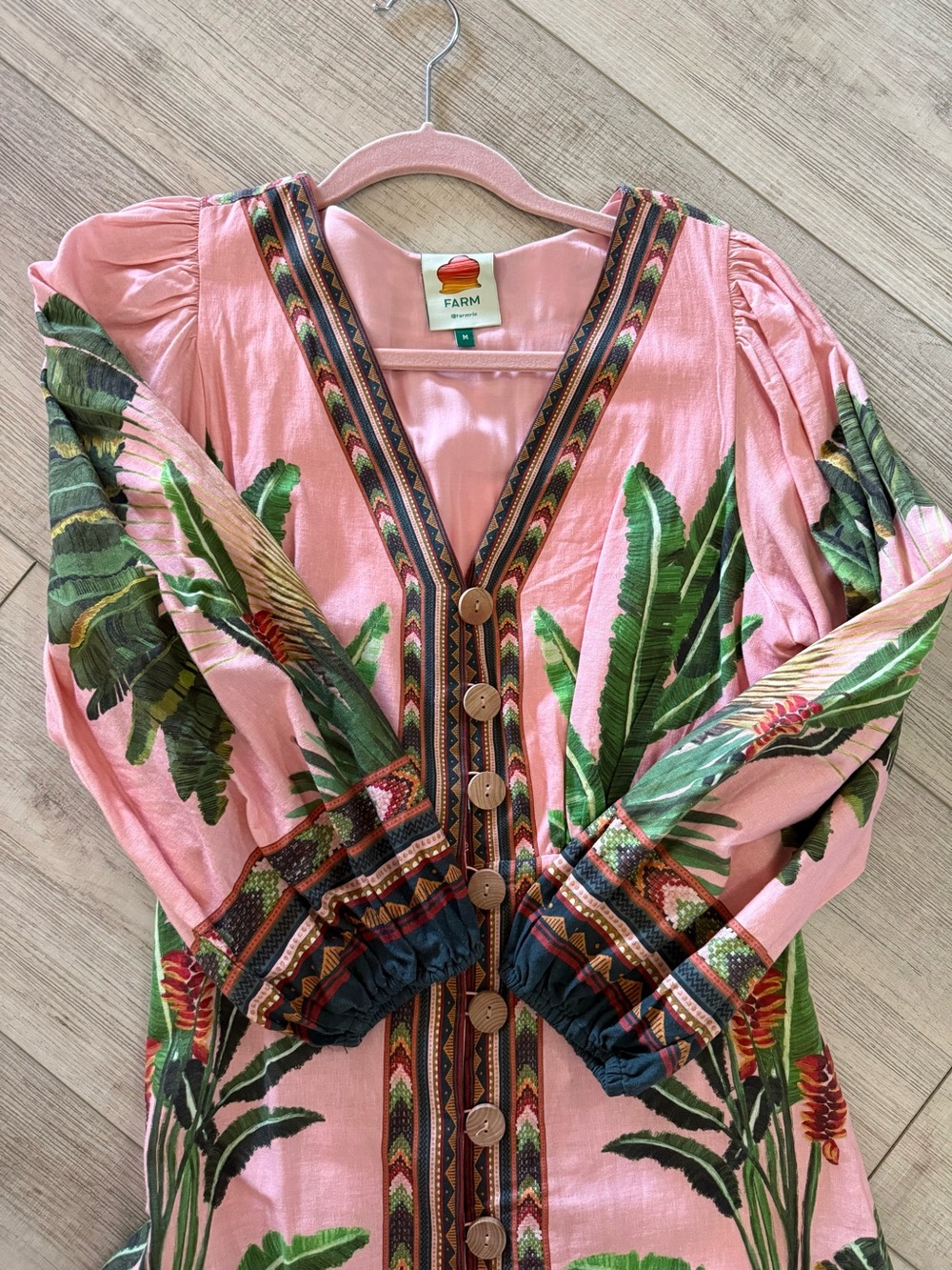 FARM Rio Pink Maxi Dress with Green Tropical Print - Picture 7 of 8